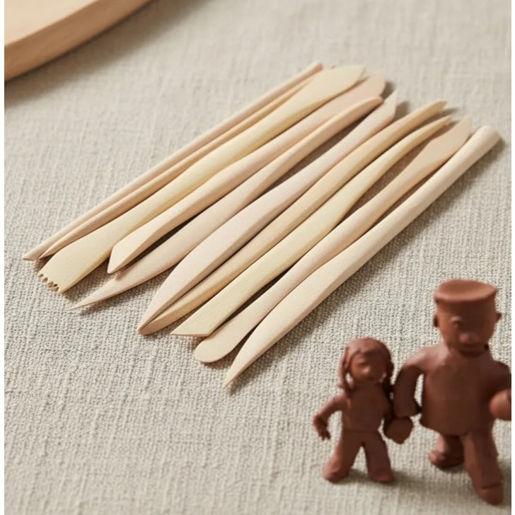 Kit 10 Ferramenta Madeira Estecas  Modelar Clay Argila