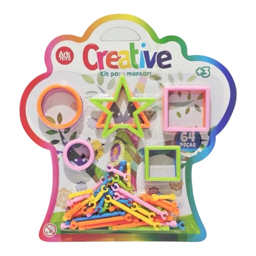 Kit de Encaixe Infantil 64 Peças Coloridas Creative | Brinquedo Educativo Barato Presente +3 Anos