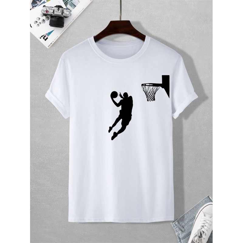 Camiseta Basica Slim Estilo Americano Estampada Basquete Masculina Femenina Unissex 2 Cores Preta E Branco 100% Algodão