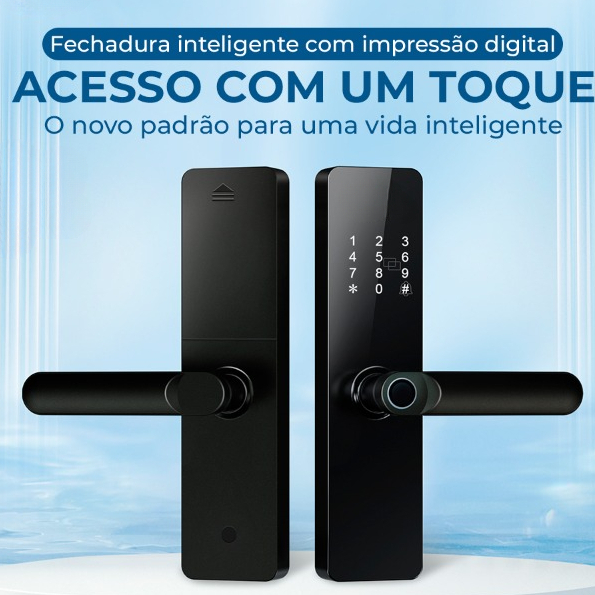 Fechadura Eletrônica Smart 6 em 1 Completa: Biometria, Senha Touch, App, Tag, Chave e Senha Temporária