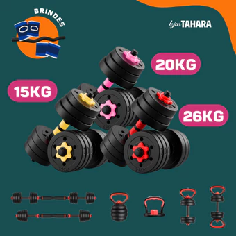 【15KG/20KG/26KG】Kit Halteres 6 Em 1 15/20/26Kg Musculação Ajustável Kettlebell Barra Anilha