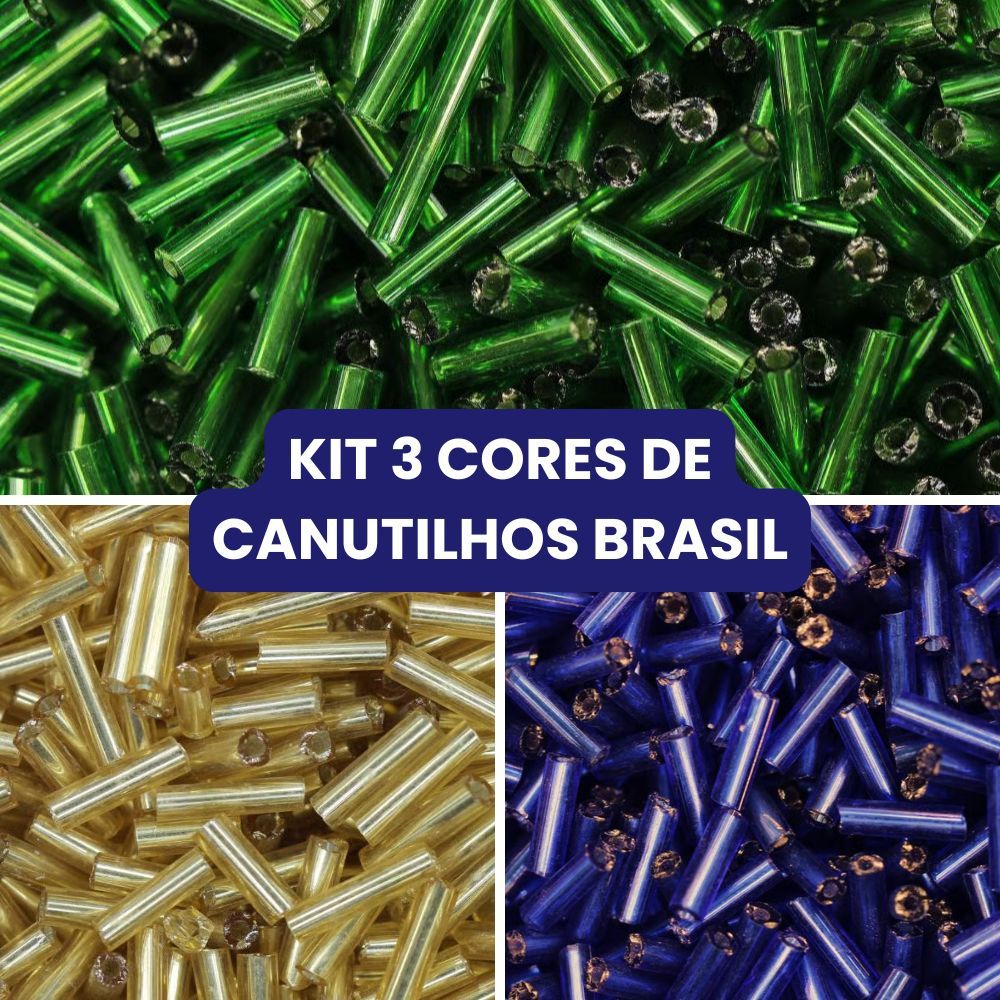 KIT 3 CANUTILHOS (7mm) BRASIL - COPA DO MUNDO, PERFEITO PARA FRANJAS E BORDADO DE CAMISETAS - 50gr CADA COR -TOTAL 150Gr