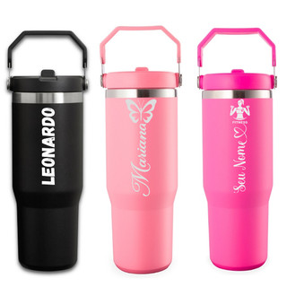 Garrafa Térmica 900ML Personalizada a Laser Com Alça Flip Tumbl Aço Inoxidável Com Canudo…