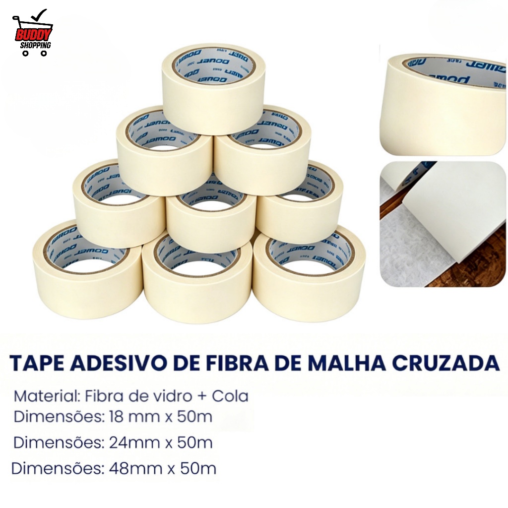 Kit 10 Fitas Crepe 50m Pintura Multiuso 18/24/48mm Sem Resíduos