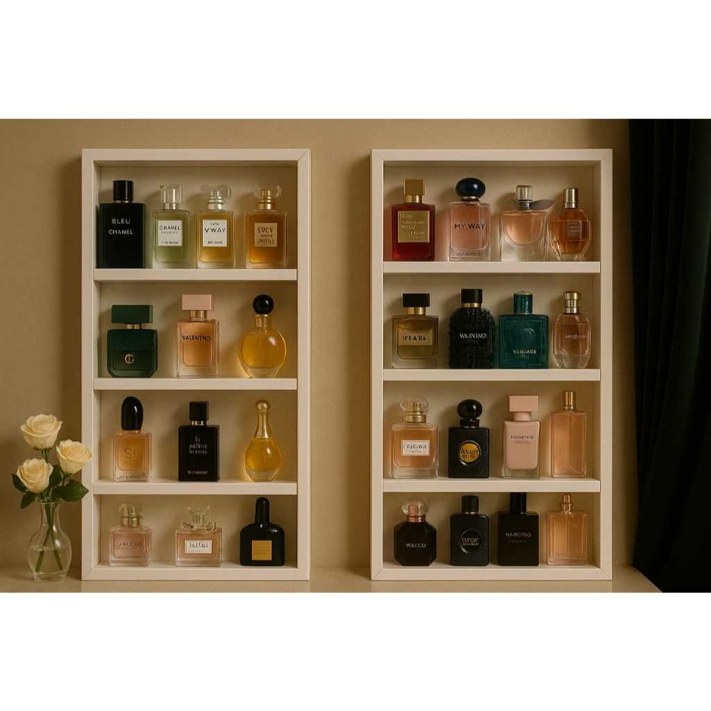 Detalhes do Expositor Prateleira Porta Perfume, Esmalte e Cosméticos com Divisórias – MDF Montado | 65cm Altura