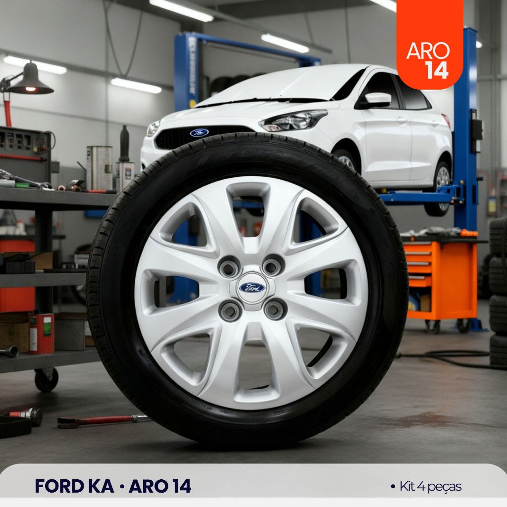 Kit 4 Calota Aro 14 Ford Ka Hatch Sedan 2015 2018 Fiesta Courier