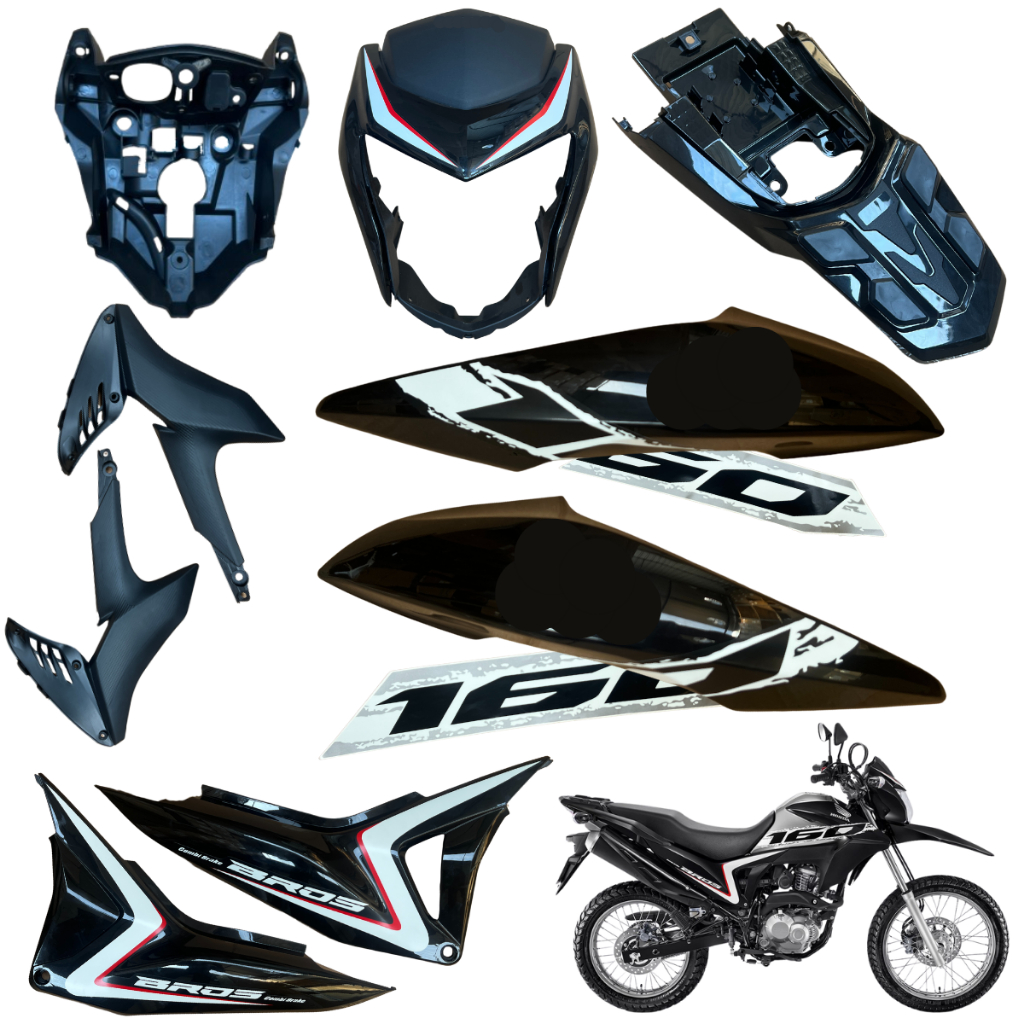 Kit Carenagem Nxr Bros 160 2016 Até 2021 Aba Tanque Tampa Lateral Máscara Frontal Rabeta Traseira