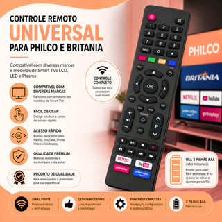 Controle Remoto Compatível Philco e Britânia Smart TV Netflix Globoplay Prime Video