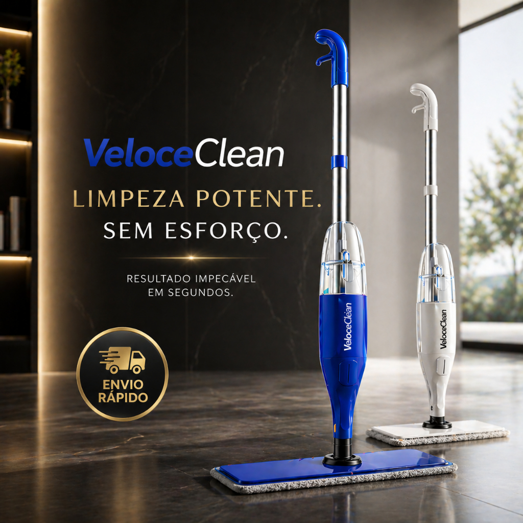 Mop Spray De Limpeza 2em1 VeloceClean Pro  Rodo/Esfregão Giratório Limpeza Prática Sem Esfoço