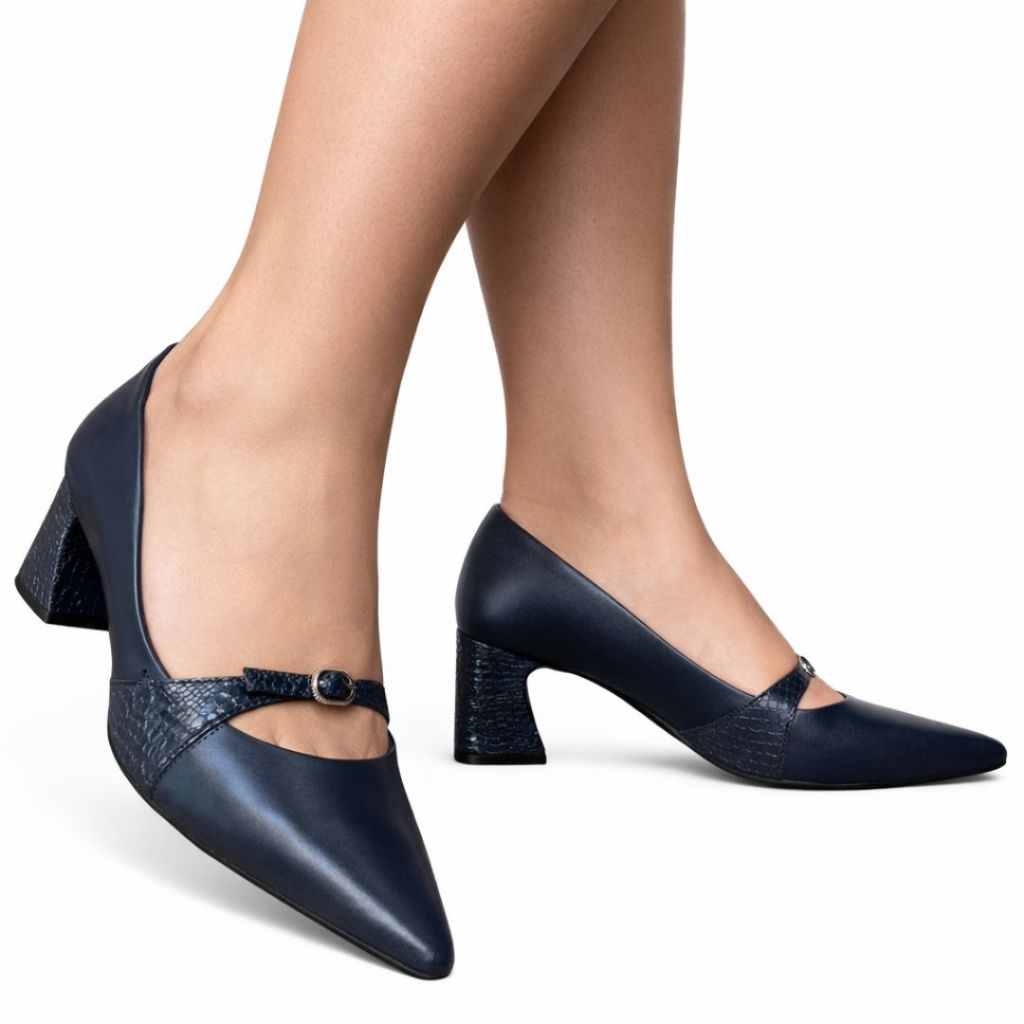 Sapato Feminino Bico Fino Salto Bloco Médio Elegante Social Ramarim 2616103 em Oferta na Shopee