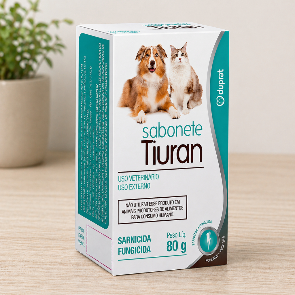 Sabonete Tiuran 80g Sarnicida Fungicida para Cães e Gatos Contra Sarna Coceiras Fungos Dermatológico