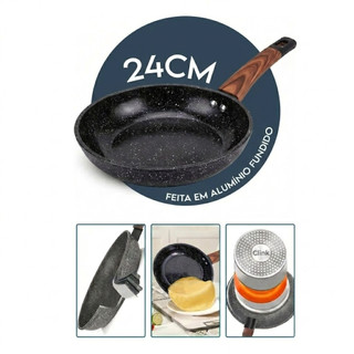 Frigideira Indução e Gás Revestimento Cerâmico 20cm 24cm 26cm Alumínio e Baquelite Clink