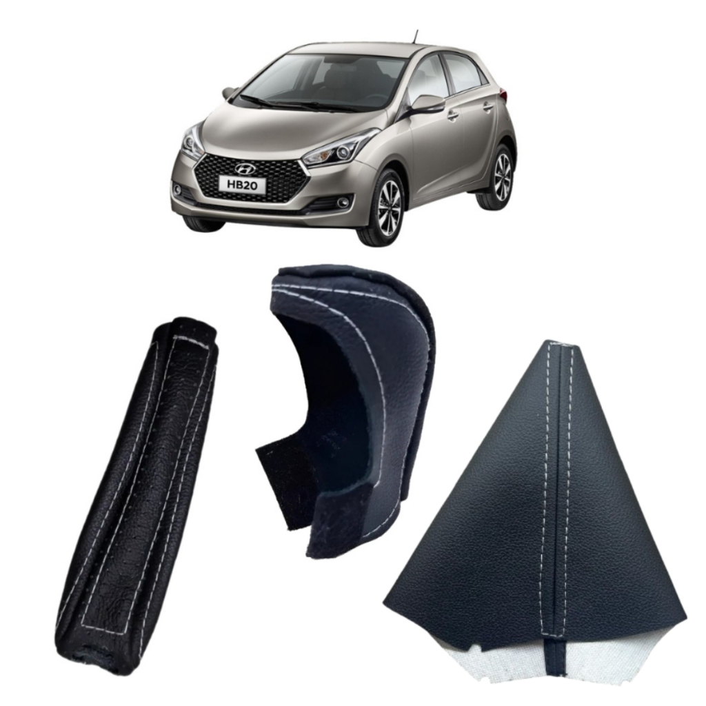 Capas couro manopla Automática e freio de mão e coifa do câmbio Hyundai Hb20 Unique 2016 2017 2018 2019