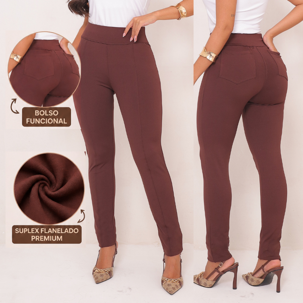 Calça Feminina Flanelada Elegante Estiloso Confortavel Suplex Flanelado Premium Quentinha Inverno
