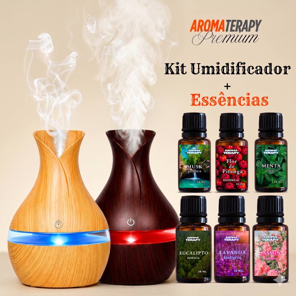 Umidificador De Ar + Essências  Difusor Aromatizador De Ambiente Eletrico Umidificador Usb Com Led
