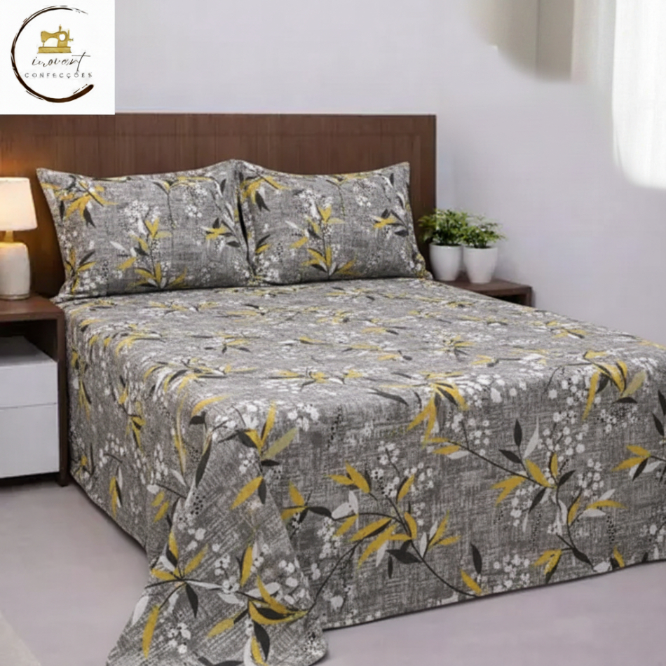 Colcha Lençol Casal Queen 600 Fios Toque Algodão Poliéster Com 2 Fronhas 2,30x2,50