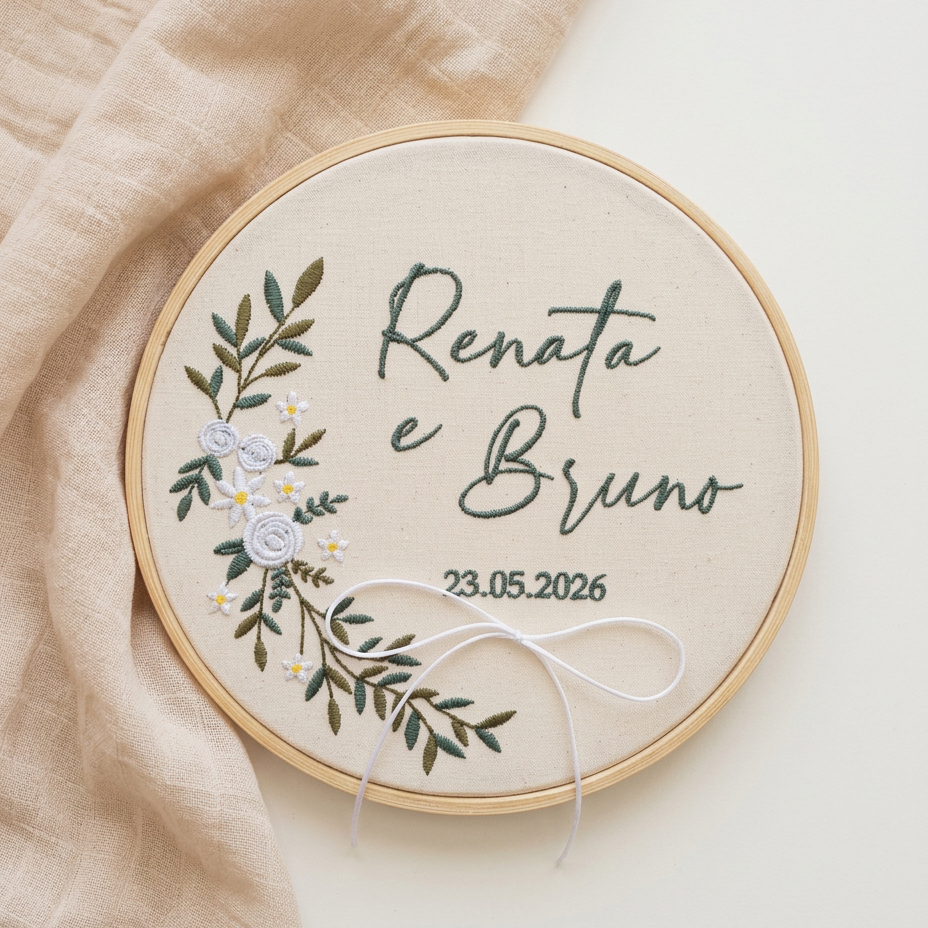 Porta Alianças Bastidor Bordado - Rústico