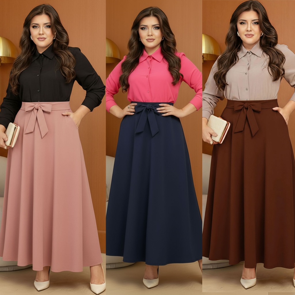 Saia Longa Godê Feminina Cintura Alta com Cinto Elegante Moda Social Casual Várias Cores
