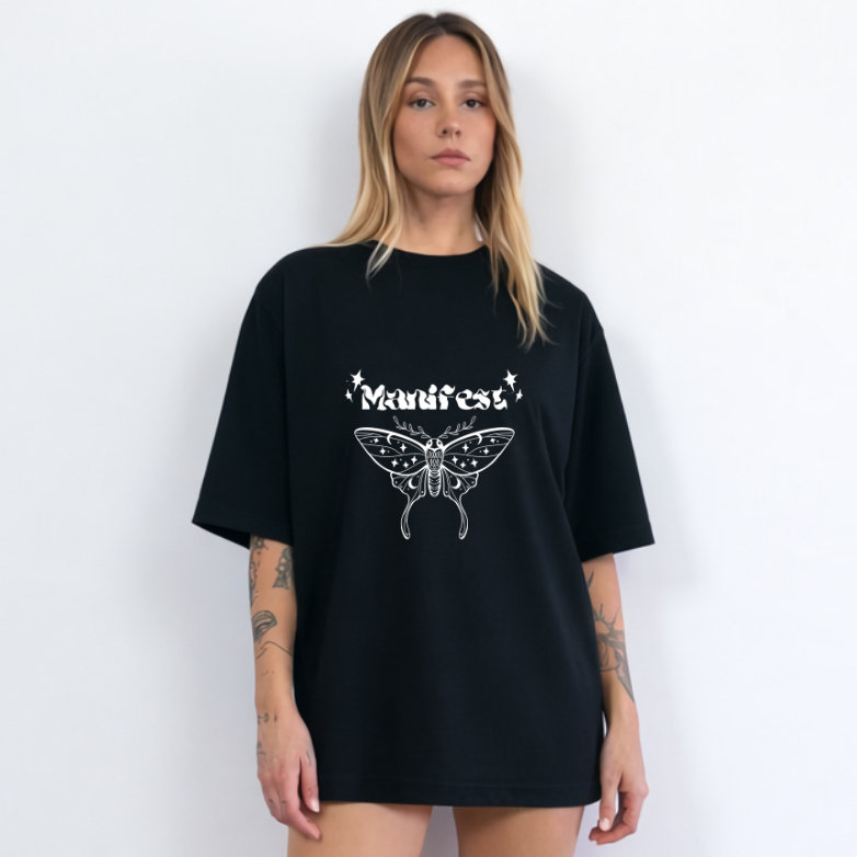 Camiseta Oversized Feminina Varias cores T-Shirt Manifest Borboleta Estilo Gringa Streetwear Blogueira Algodão