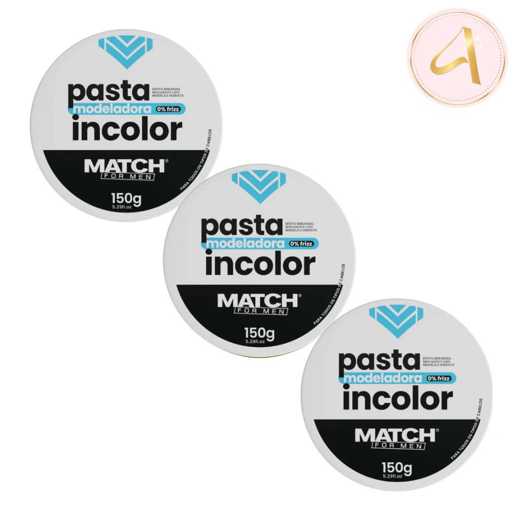 Match For Man Kit 3 Pomadas Incolores Fixação Forte e Controle Duradouro (150g)