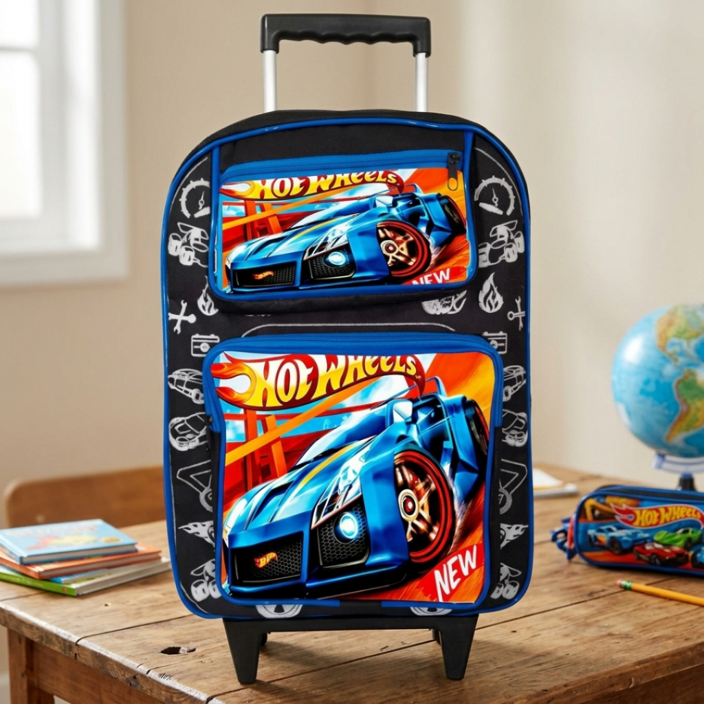 Mochila Rodinha Infantil Escolar Menino Masculino Hot Wheels