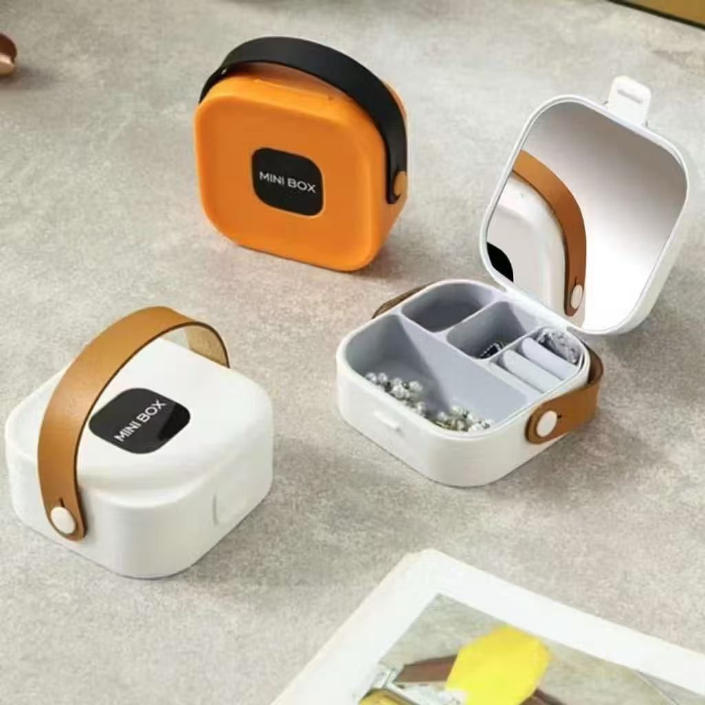 Mini Caixa Porta com Espelho Jóias E Bijutaria Compacto Portátil Caixinha Bolsa de Armazenamento Colar Brincos
