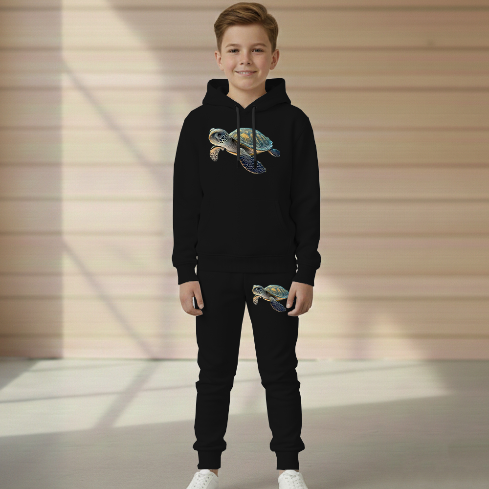 Conjunto Moletom Tartaruga Nadando Infantil Blusa Canguru e Calça Flanelado Do Tamanho 2 ao 16