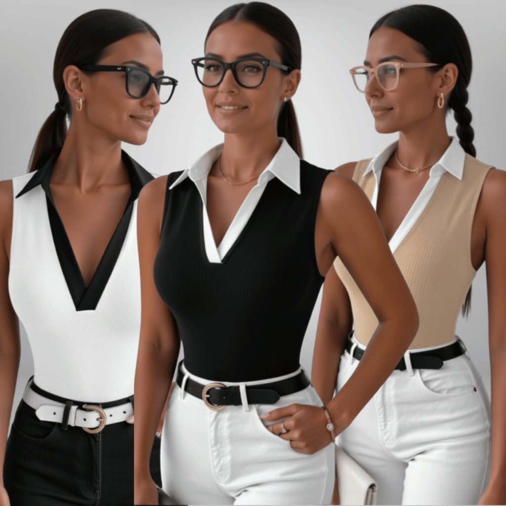 Kit 3 ou 2 Blusas Regata Feminina Polo Canelada Bicolor Premium Social Casual Elegante Básica