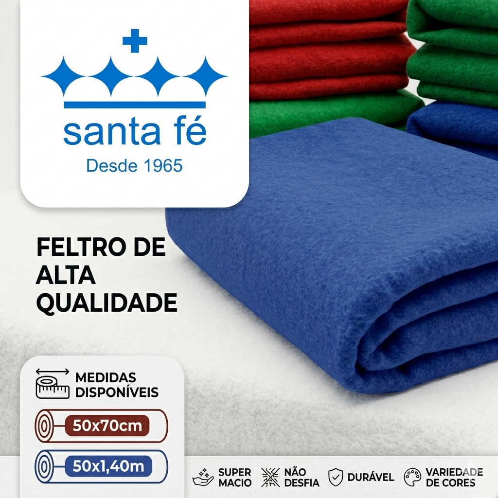 Tecido Feltro Liso Santa Fé 50cmx1,40mt e 50cmx70cm para Artesanato e Patchwork Várias Cores