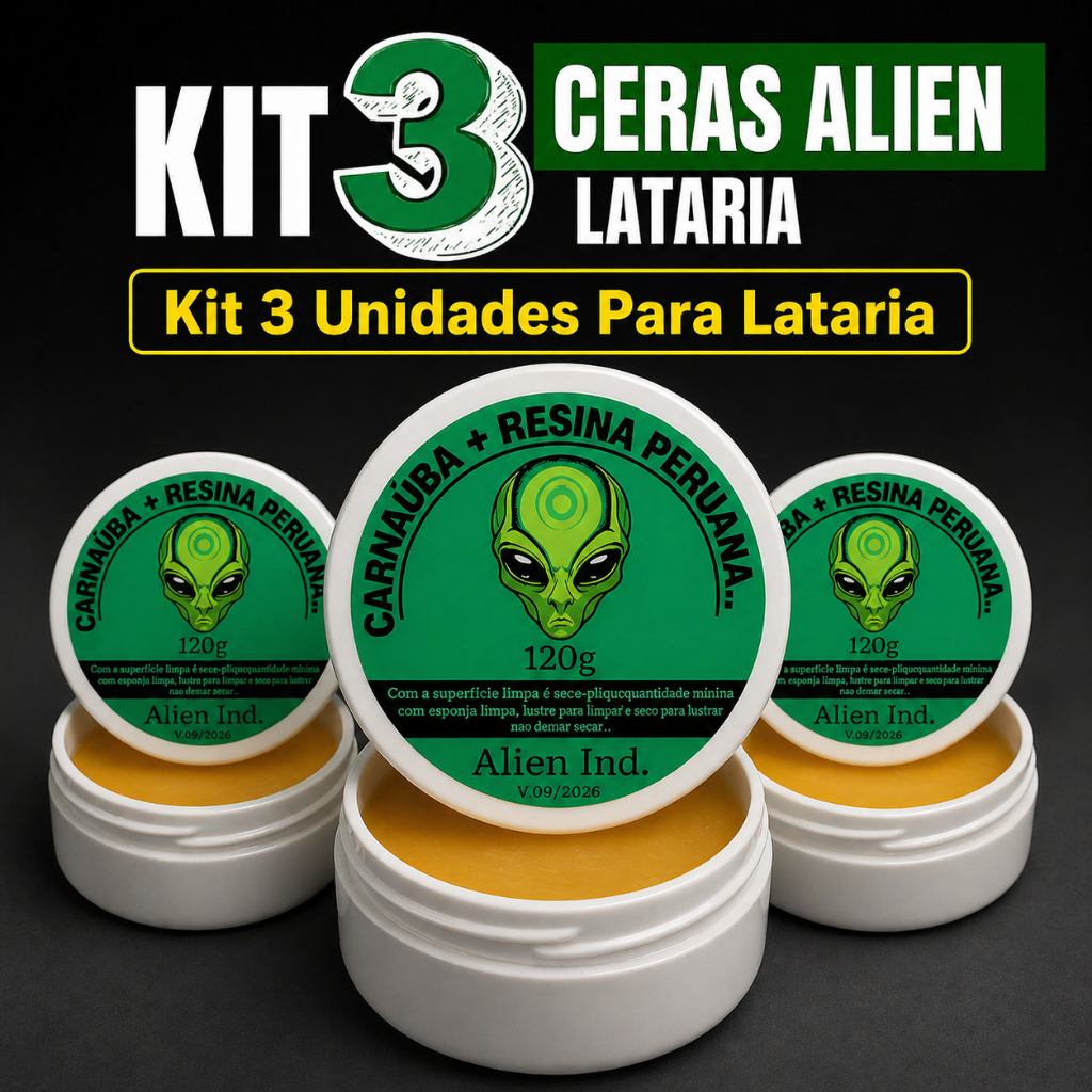 Kit 03 Cera Automotiva Alien Ind Carnaúba Restaura Lataria Polimento Tira Riscos e Revitaliza a Cor