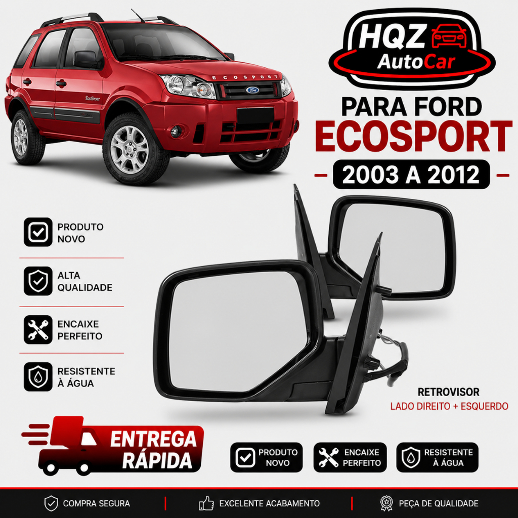 Retrovisor Ecosport 2003 a 2012 Elétrico Preto Liso