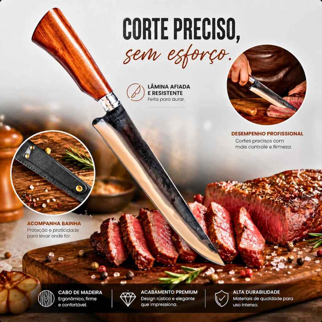 Faca Artesanal Picanheira Inox Para Churrasco Corte Cozinha Original