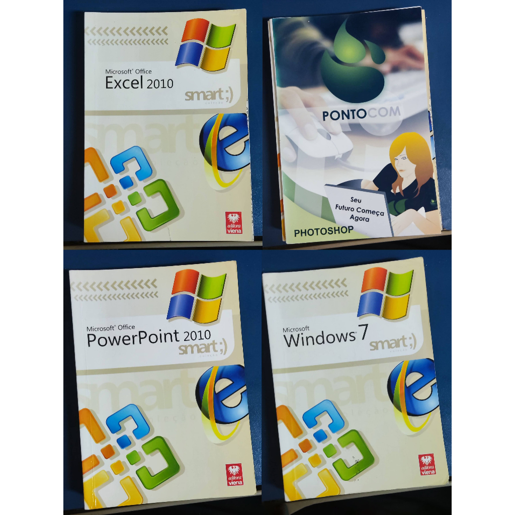 Livros de informática de aprendizado Windows, Photoshop, Excel e Powerpoint conteúdos práticos.