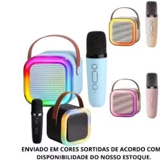 Caixa de Som Portátil com Microfone Karaokê sem fio Bluetooth - Azul, Compacto e Portátil