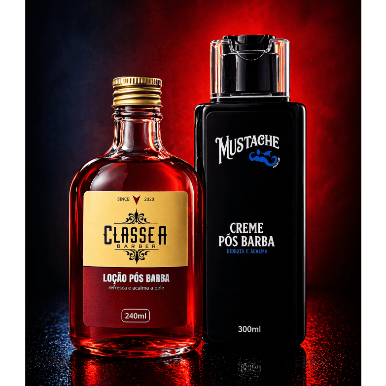 Creme Pós Barba 300ml Mustache + Loção vermelha 240ml Classe A