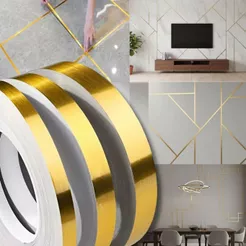 Fita Decorativa Autocolante Dourada 50M Metalizada Premium Parede Piso Teto Impermeável Liso