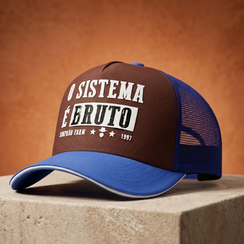 Boné Masculino Simprão Farm Bordado O Sistema É Bruto Estilo Country Agro Ajustável Aba Curva