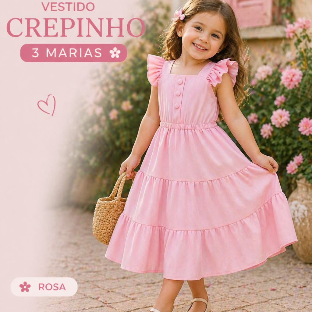 Vestido Infantil Menina Crepinho 3 Marias Floral – Leve, Confortável e Estiloso — imagem 2 de 2