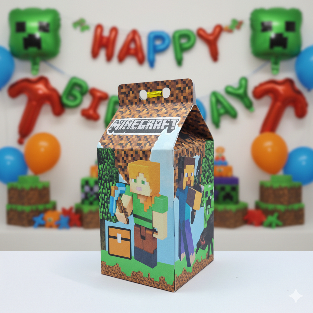 Caixinha Milk Minecraft - lembrancinha, decoração, aniversário e festa - Minecraft