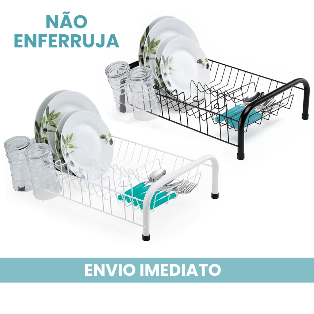 Escorredor De Pratos Grande Porta Copos Cozinha Cromado Preto Branco