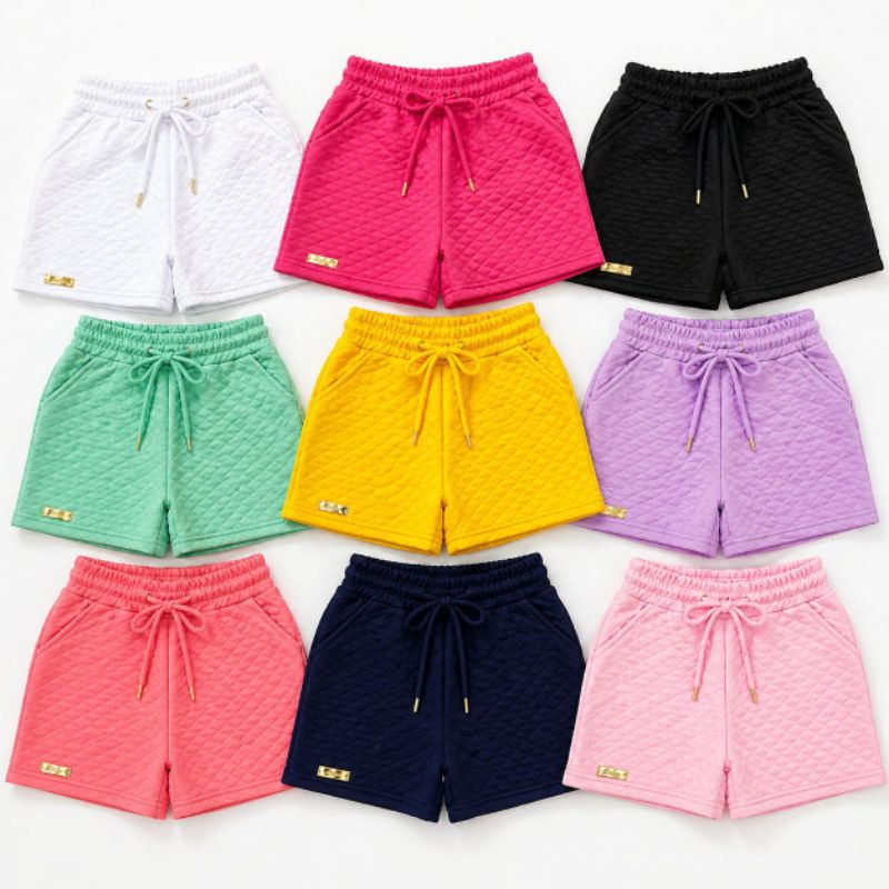 Short Infantil Feminino Matelassê Kit 3 Peças Menina Verão Confortável Elástico Roupa Infantil 1 ao 5
