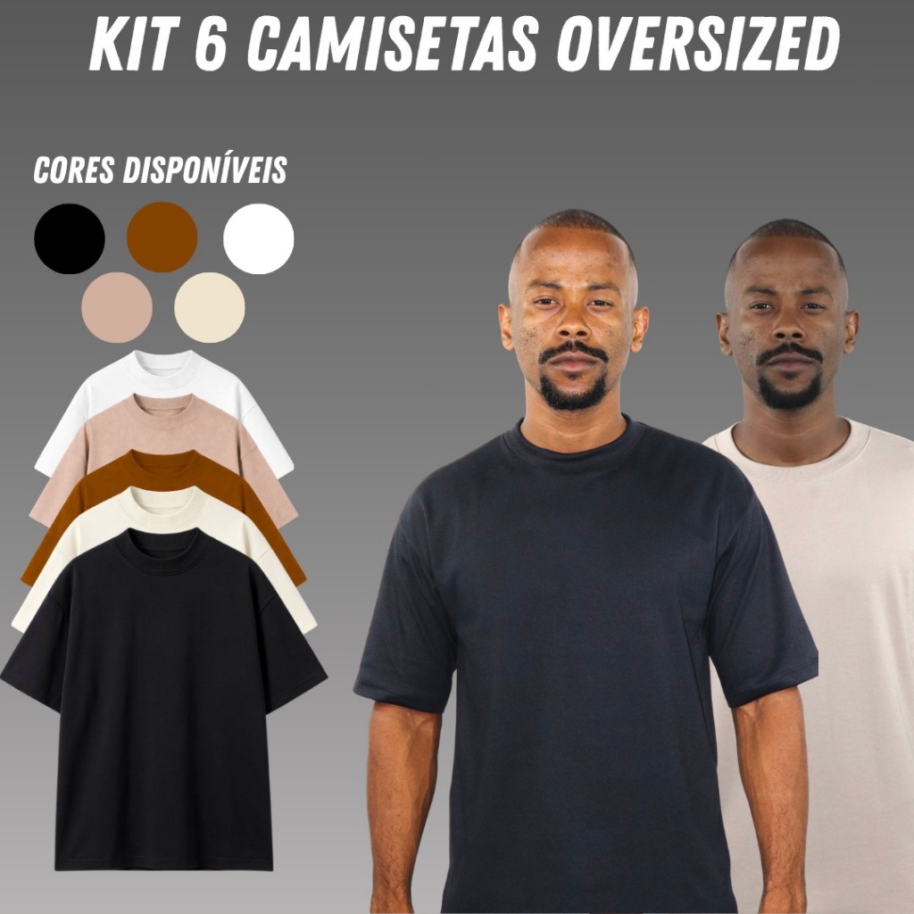 Kit 6 Camisetas Oversized Masculina Malhão Suedine Lisa Algodão Streetwear Casual Dia a Dia|  Atacado