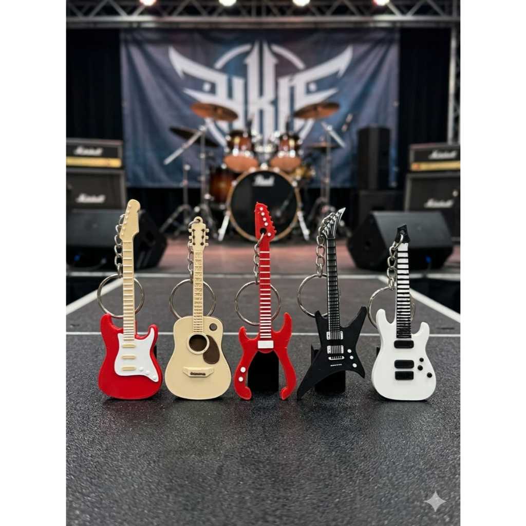 Chaveiro Miniatura Réplica de Guitarras e Violão em 3D