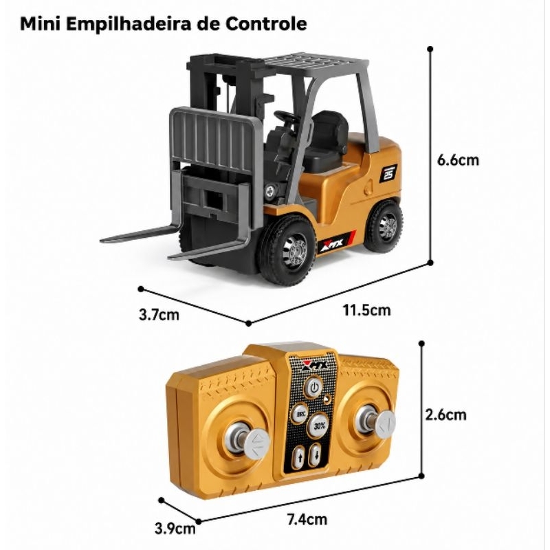 Mini RC Empilhadeira de Brinquedo com Controle Remoto / Vem com Trailer e Outros Acessórios