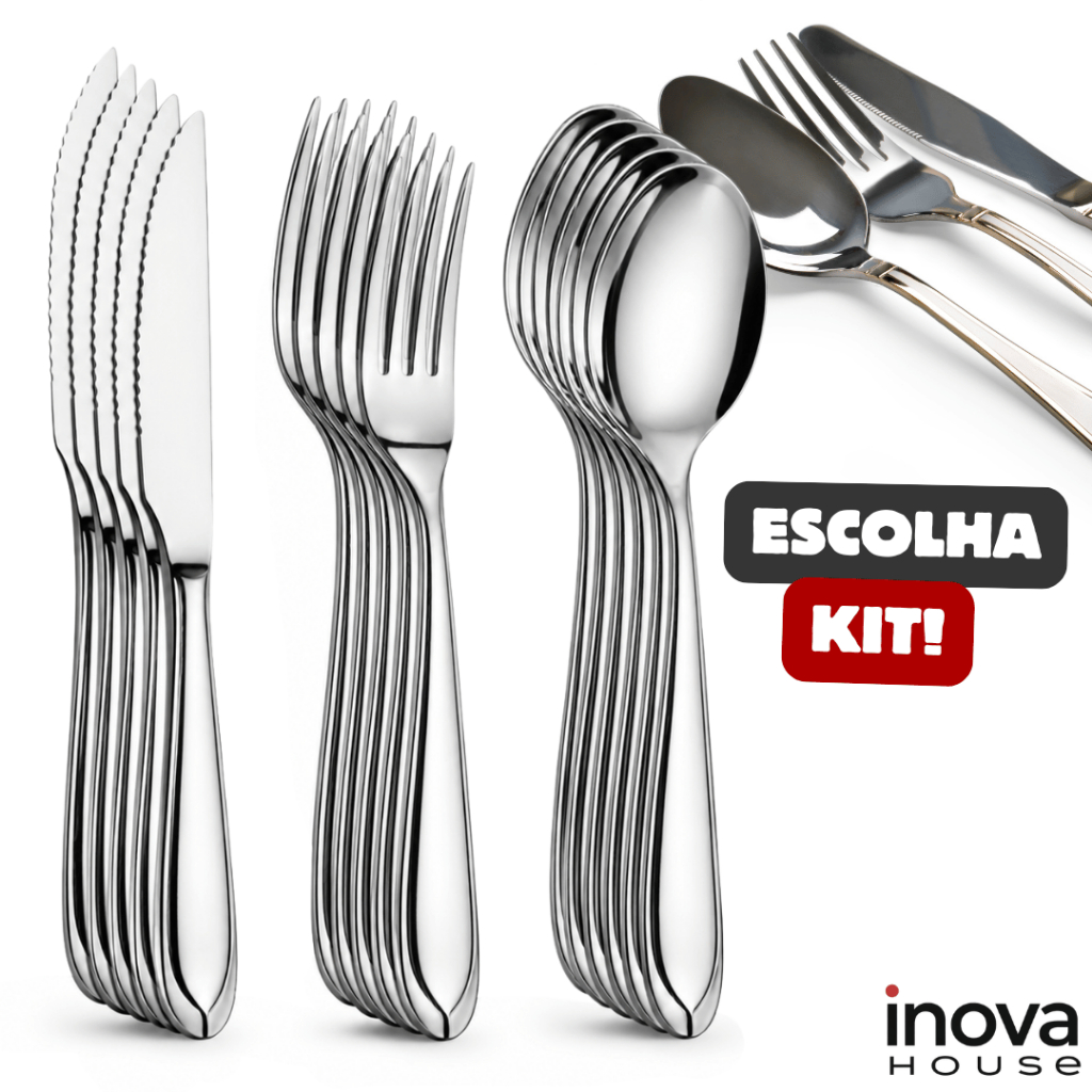 Jogo de Talhares Inox Escolha 36, 72 ou 108 Peças Faqueiro Completo Talheres Faca Garfo Colheres