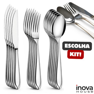 Jogo de Talhares Inox Escolha 36, 72 ou 108 Peças Faqueiro Completo Talheres Faca Garfo Colheres