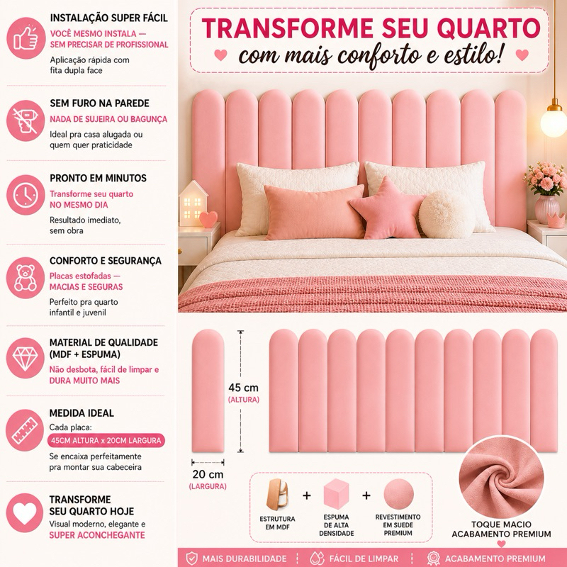 KIT CABECEIRA ESTOFADA DE CAMA NUVEM 45X20 COM DUPLA FACE PARA CAMA SOLTEIRO CASAL QUEEN KING