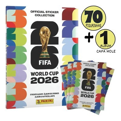 Álbum da Copa + 10 Pacotinhos com 70 Figurinhas Copa Do Mundo 2026 Fifa Capa Flexível Panini Oficial Figurinhas Copa
