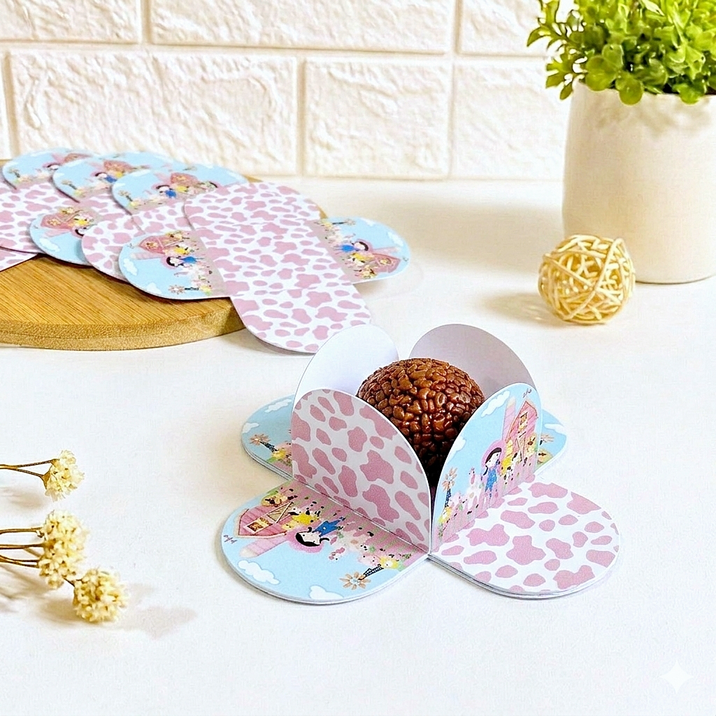 Forminhas para Doces Fazendinha Menina Personalizadas | Festa Infantil | 4 Pétalas | Lembrancinhas Aniversário