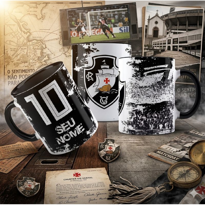 Caneca Vasco da Gama Cruz de Malta Com o Nome Personalizado Presente Torcedor